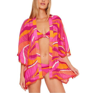 NEW Trina Turk Womens Vivid Vista Fringe Kimono Swimsuit Coverup One Size $152